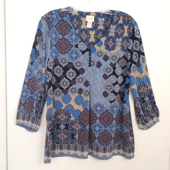 Chico's Medallion Print Long Sleeved Blouse - Picture 1 of 11